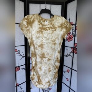 PINK Victoria's Secret Ruched Sides Tan Brown White Tie Dye Short Sleeve Tunic